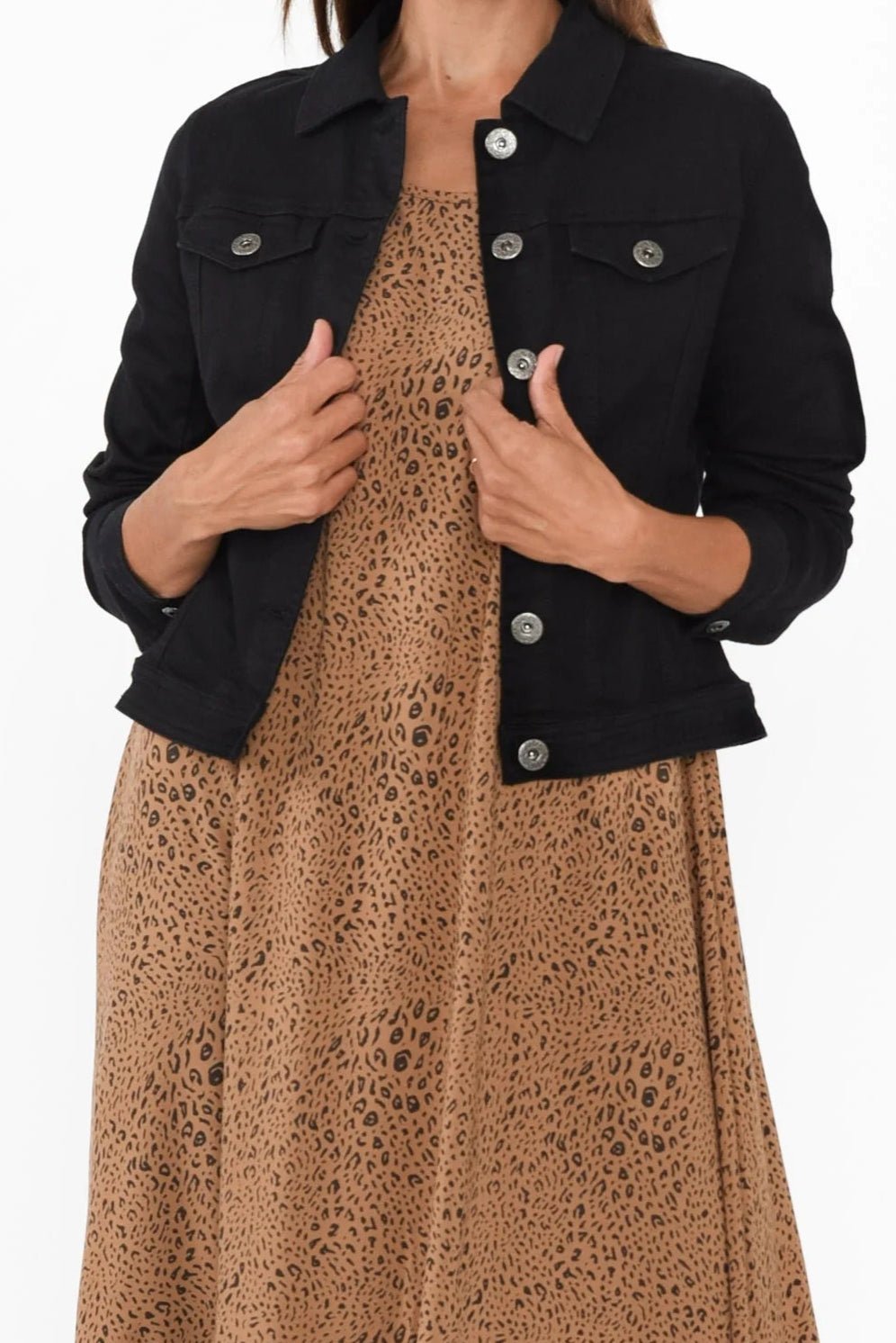 Cafe Latte Stretch Jean Jacket Black