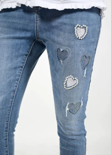 Frank Lyman Heart Pearl Embellished Jean