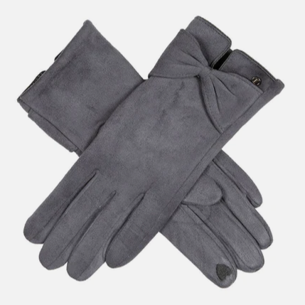 Dents Faux Suede Glove With Bow