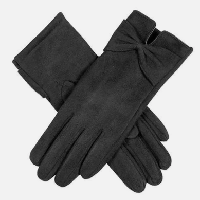 Dents Faux Suede Glove With Bow