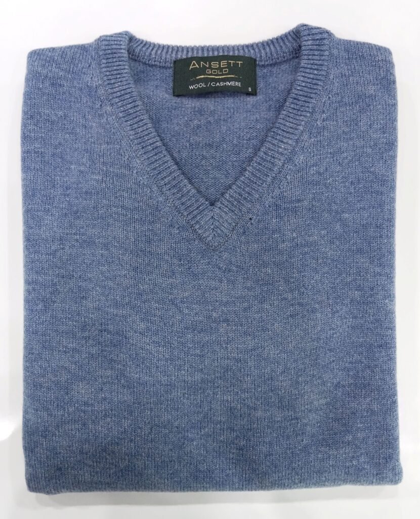 Ansett Jumper Wool Cashmere Vee Neck Jersey