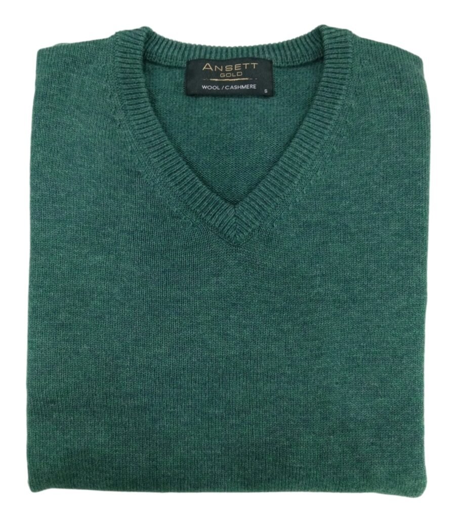Ansett Jumper Wool Cashmere Vee Neck Jade