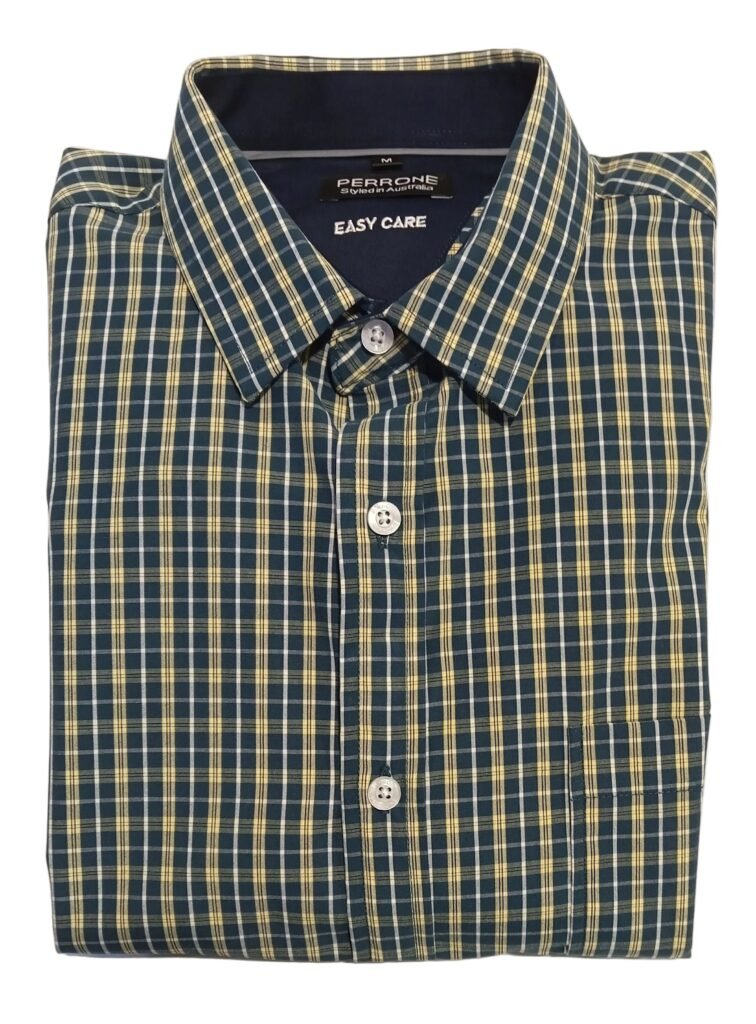 Perrone Easycare Cotton Shirt Navy/Yellow