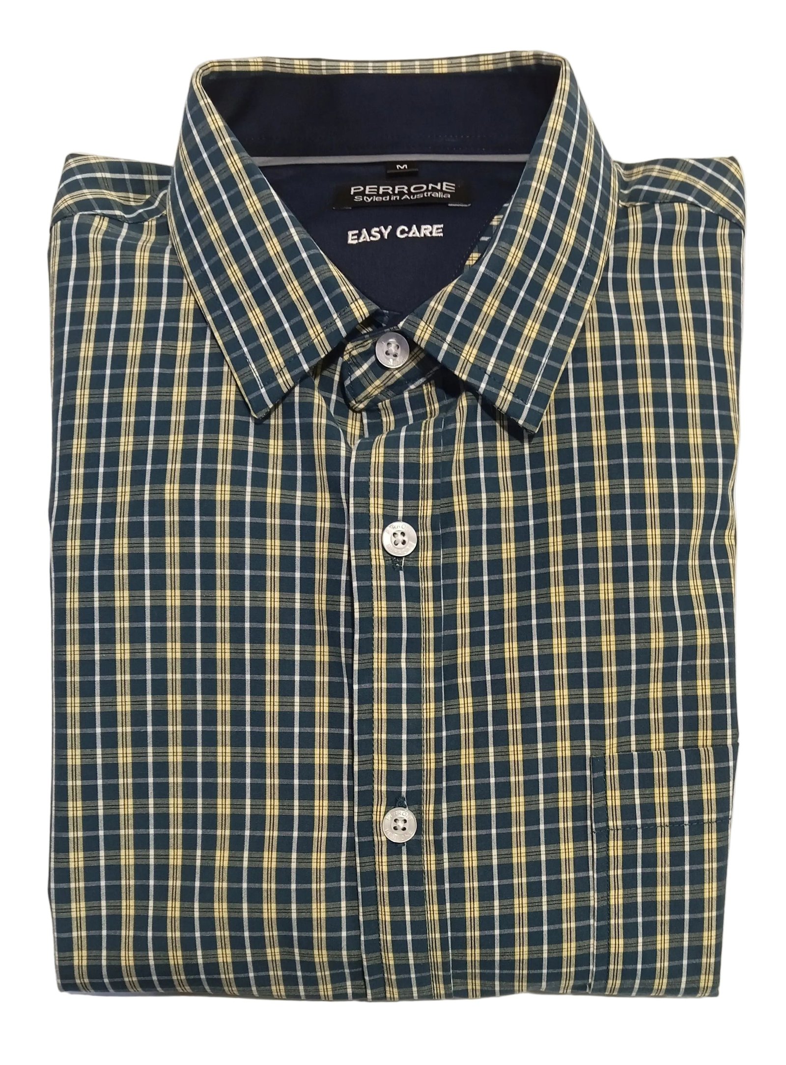 Perrone Easycare Cotton Shirt Navy/Yellow