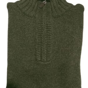 Green sweater on a white surface with a pen and paper underneath