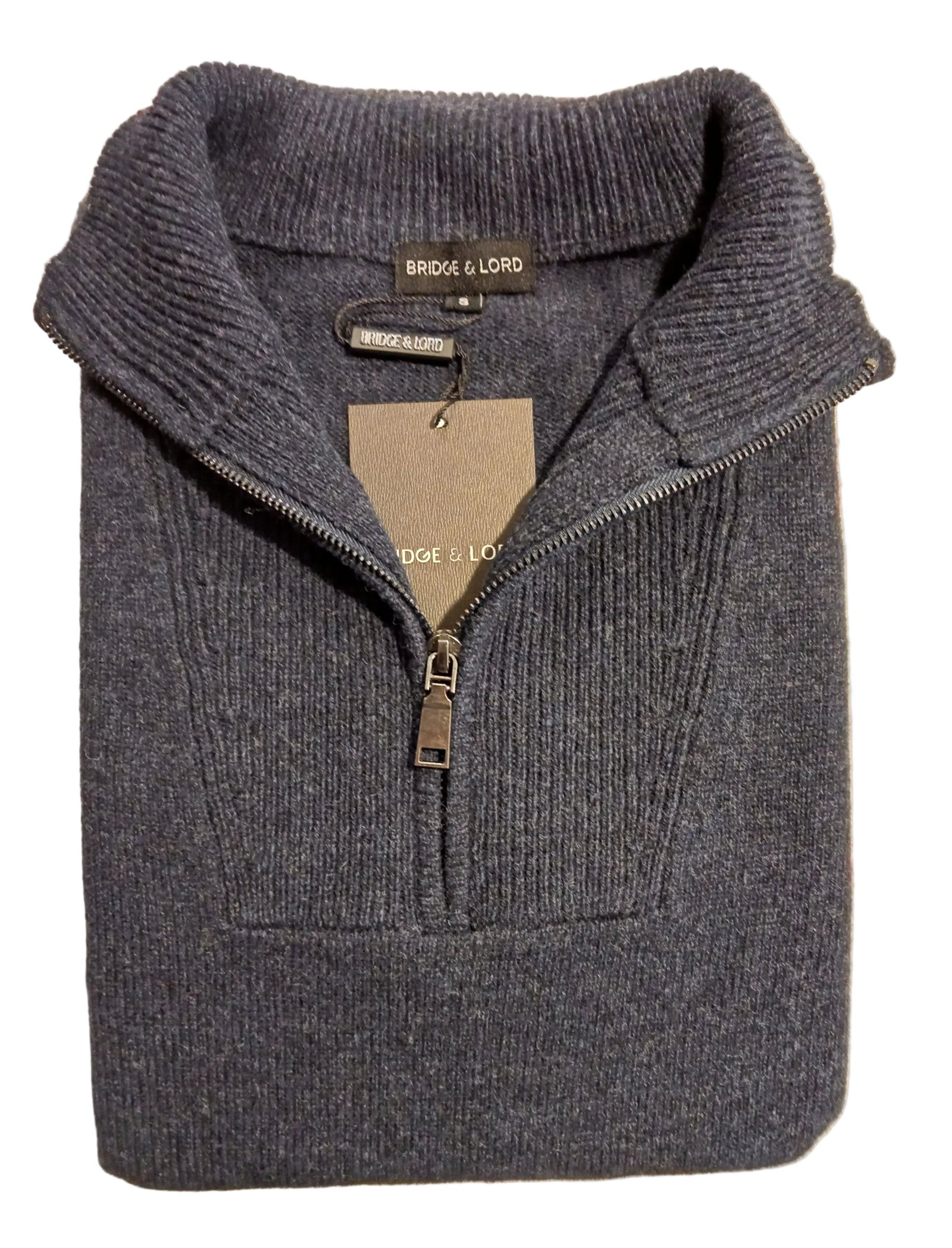 Fields Men’s Quater Zip Wool Rib Sides Indigo