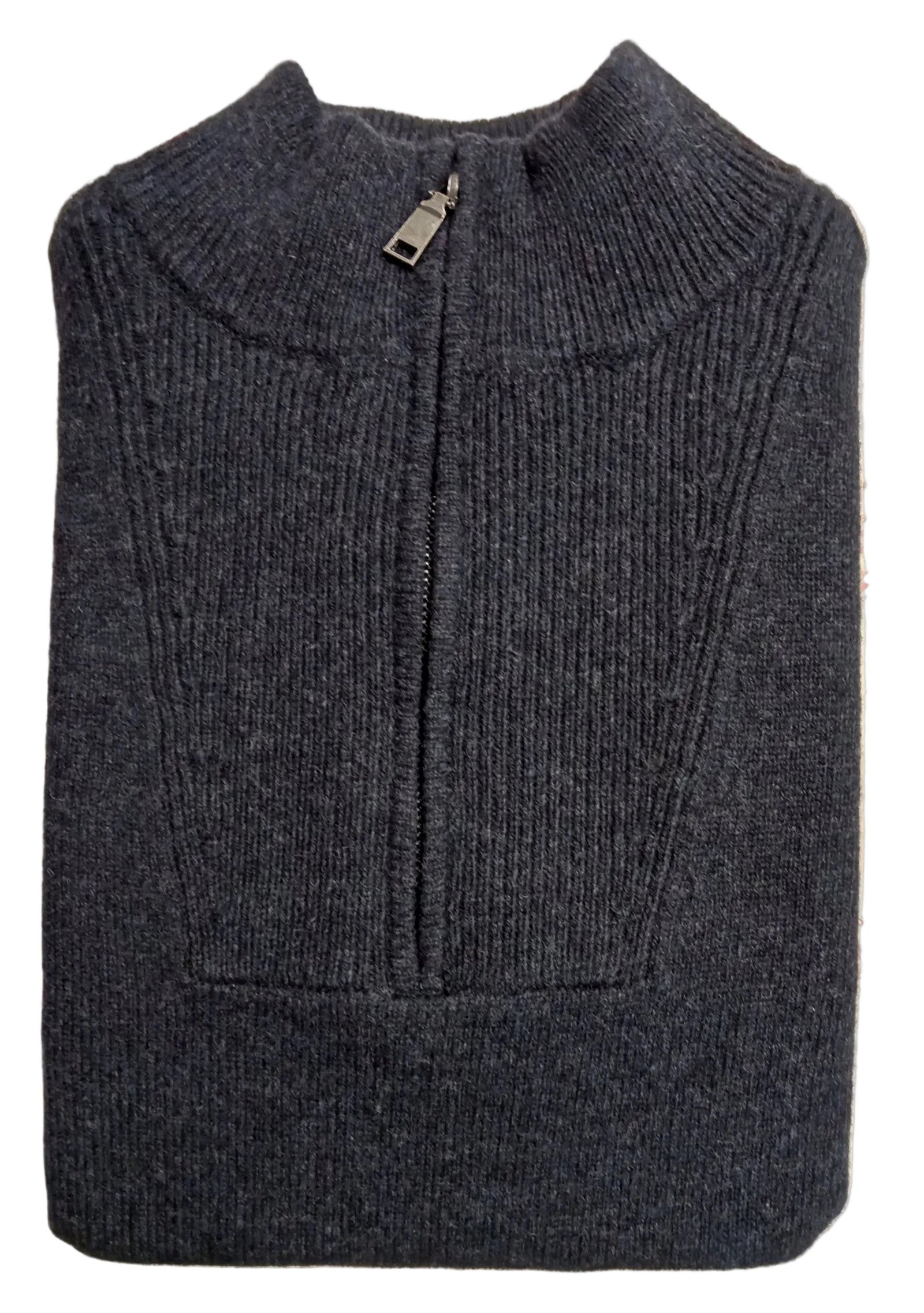 Fields Men’s Quater Zip Wool Rib Sides Indigo