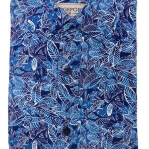 Blue patterned shirt on a white background
