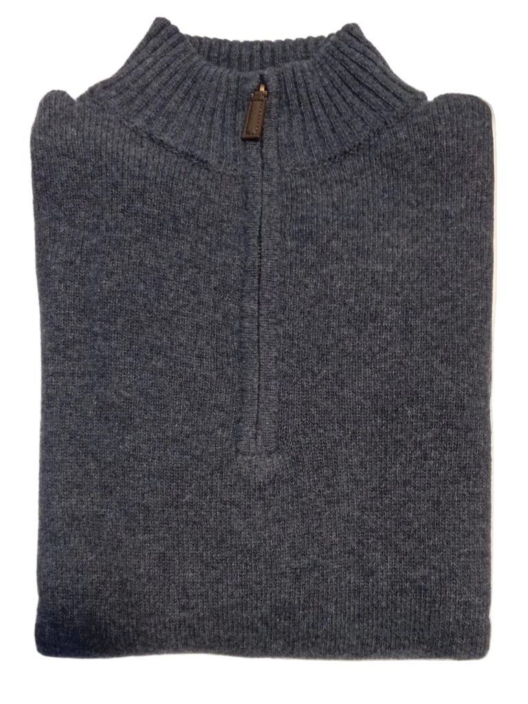 Gray sweater with a zipper on a white surface