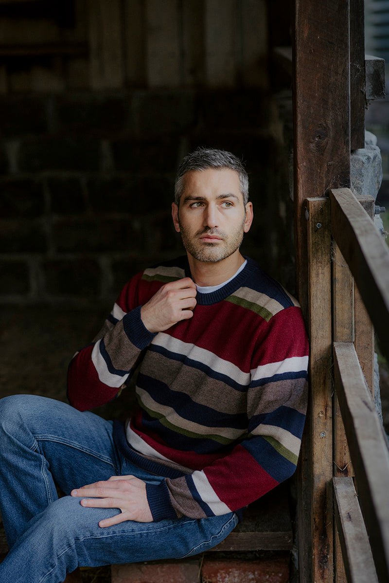 Men’s Stripe Wool Pullover Navy