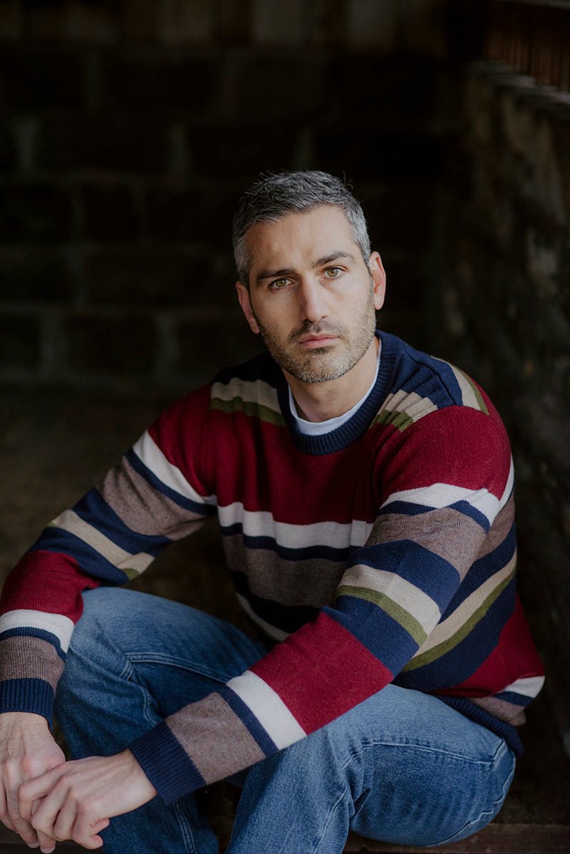 Men’s Stripe Wool Pullover Navy