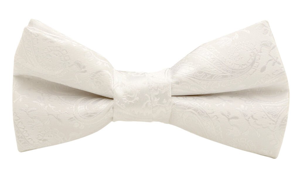 bow tie & pocket square, paisley, white