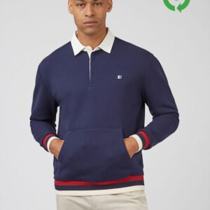 Men's casual striped rugby sweatshirt in navy and white
