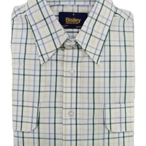Plaid shirt with a brand label on a white background