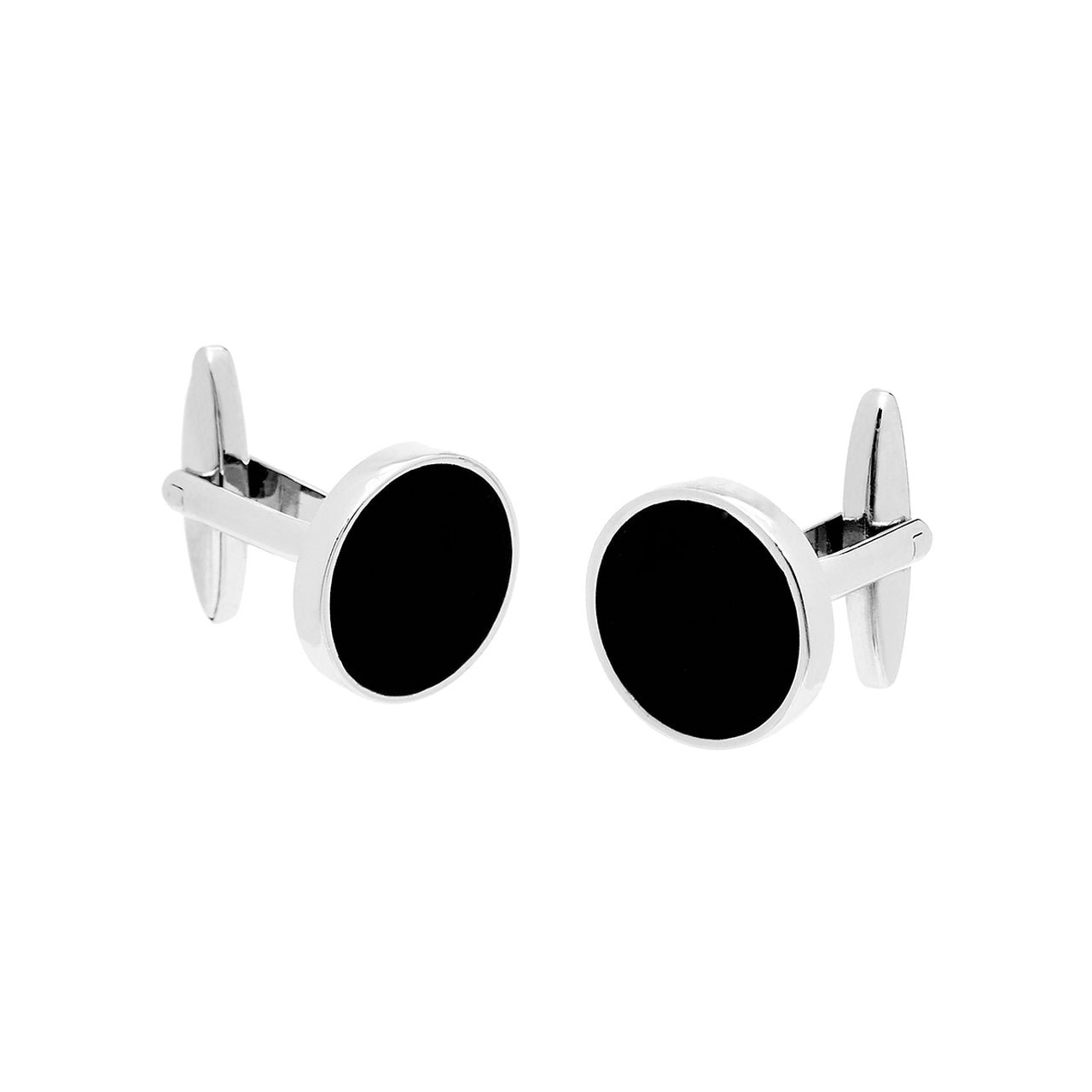 Cufflinks Round Onyx, Nickle Plated