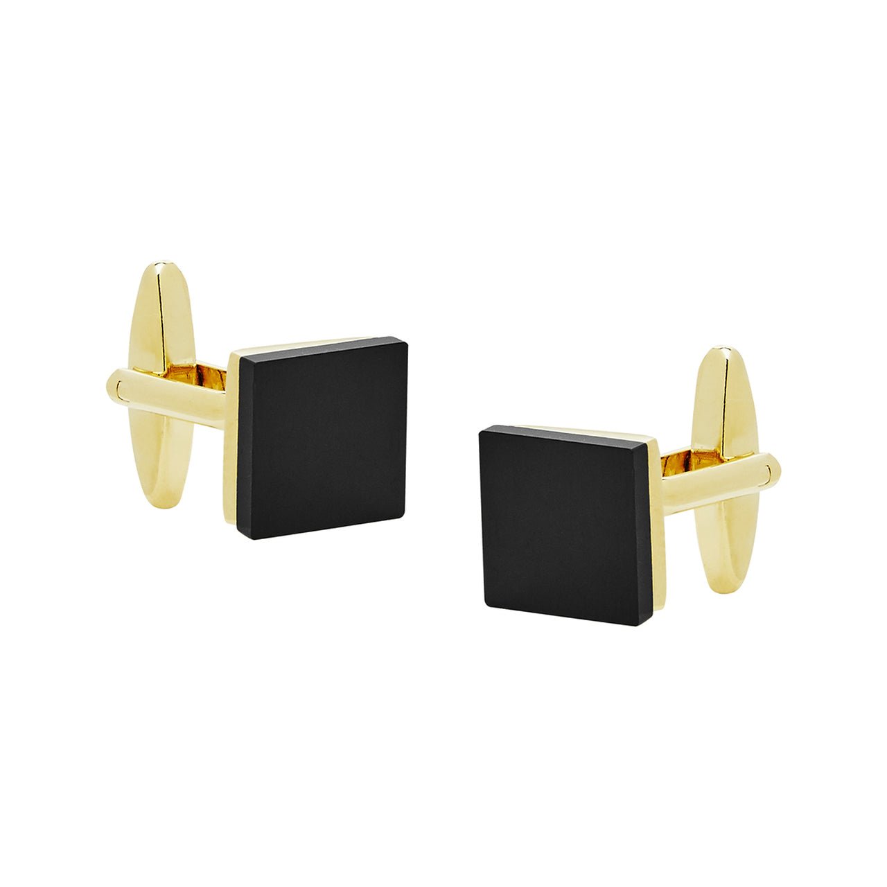 Cufflinks Black Glass, Gold Plated
