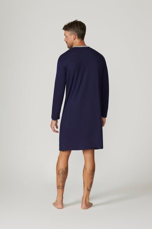 Bamboo Cotton Long Sleeve Nightshirt – Navy/Grey