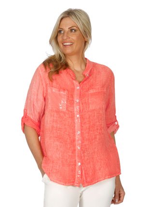 E.Talia Sequin Pocket Linen Shirt