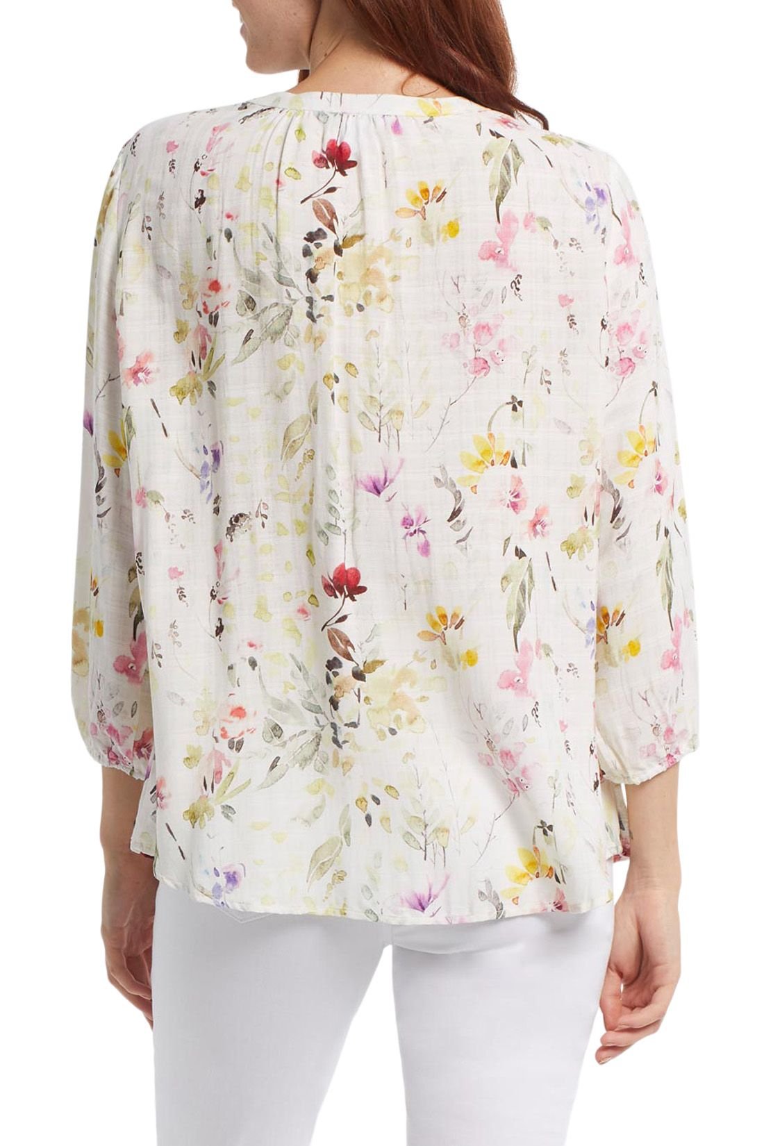 Tribal 3/4 Sleeve Blouse W Lace Trim