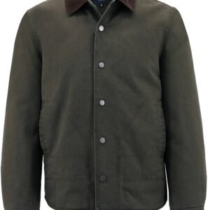 Dark green jacket with a brown collar on a white background
