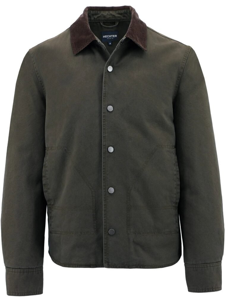 Dark green jacket with a brown collar on a white background