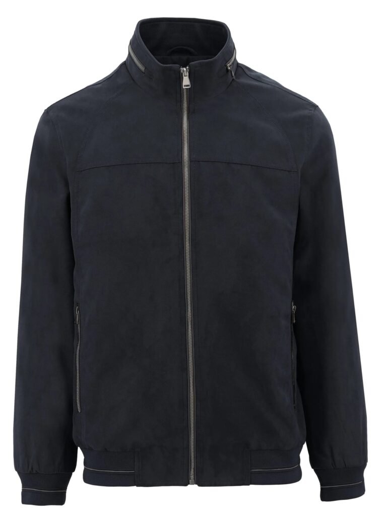 Black jacket with a zipper on a white background
