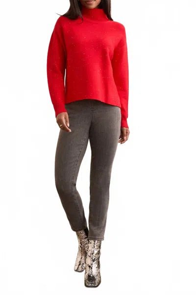 Tribal Turtleneck High Low Sweater With Side Slits