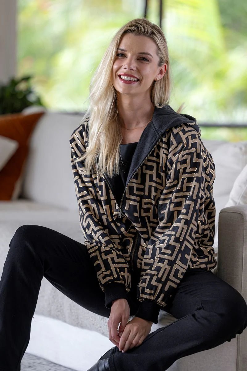 Cienna Geo Hooded Bomber Jacket