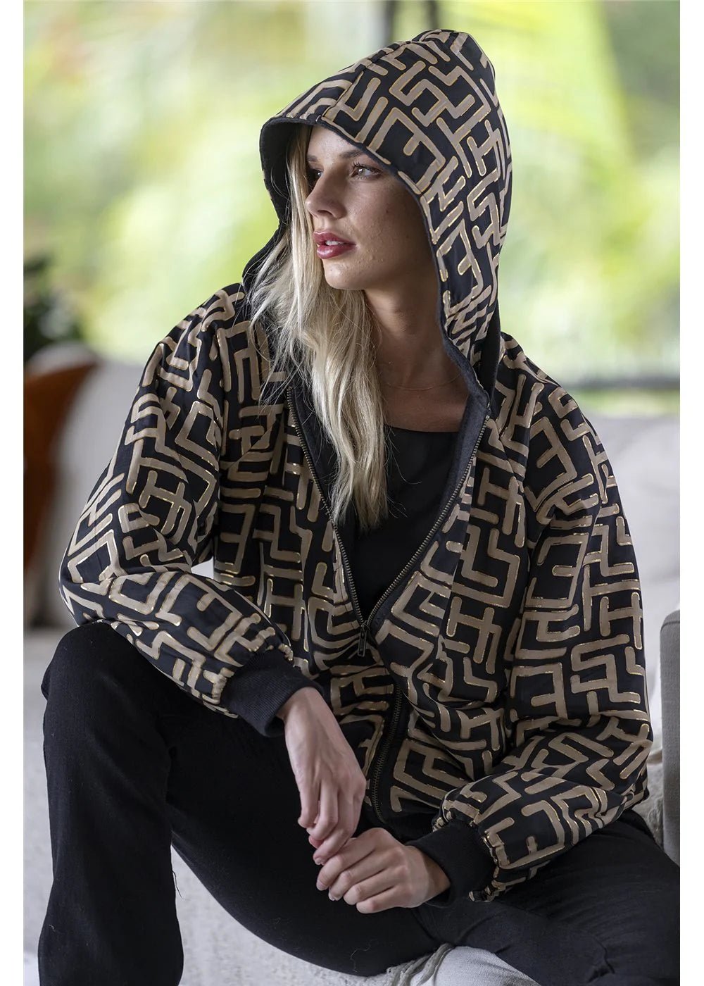 Cienna Geo Hooded Bomber Jacket